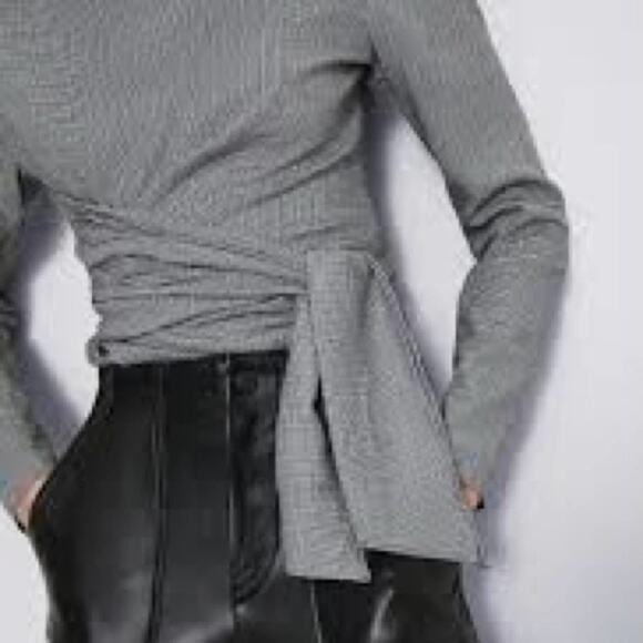 Zara Black White Houndstooth Plaid Bow Tie Top Size Extra Large XL - Picture 3 of 7